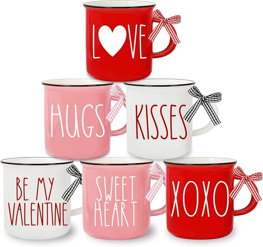 Whaline 6Pcs Valentine's Day Mini Coffee Mug with Ribbon Red Pink Love Words Mini Mug Sweet Valen... | Amazon (US)
