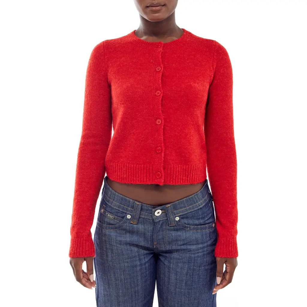 BDG Urban Outfitters Cozy Crewneck Cardigan in Red at Nordstrom, Size X-Large | Nordstrom