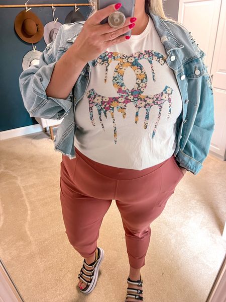 Casual spring outfit from the drafts. I styled this last year but linking the same pants in black (other colors available just not this color) and this graphic tee. I’ll also link some similar pearl accented denim jackets. 

Plus size spring outfit 
Plus size casual outfit 
Plus size outfit 
Spring style 
Spring outfit 
Graphic tee


#LTKSeasonal #LTKover40 #LTKplussize