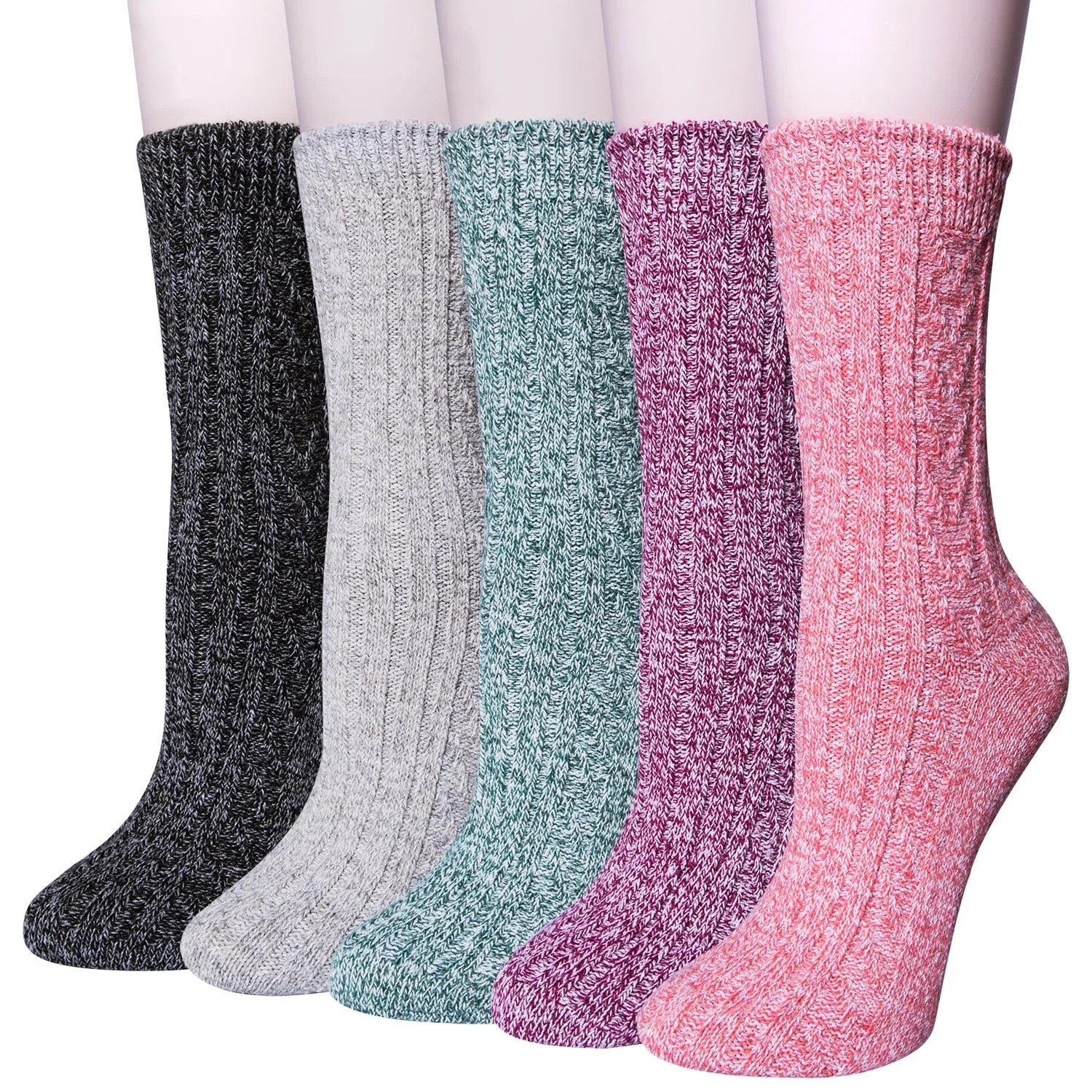 Loritta 5 Pairs Warm Wool Socks for Women, Thick Knit Thermal Crew Winter Warm Socks Size 5-9 | Walmart (US)