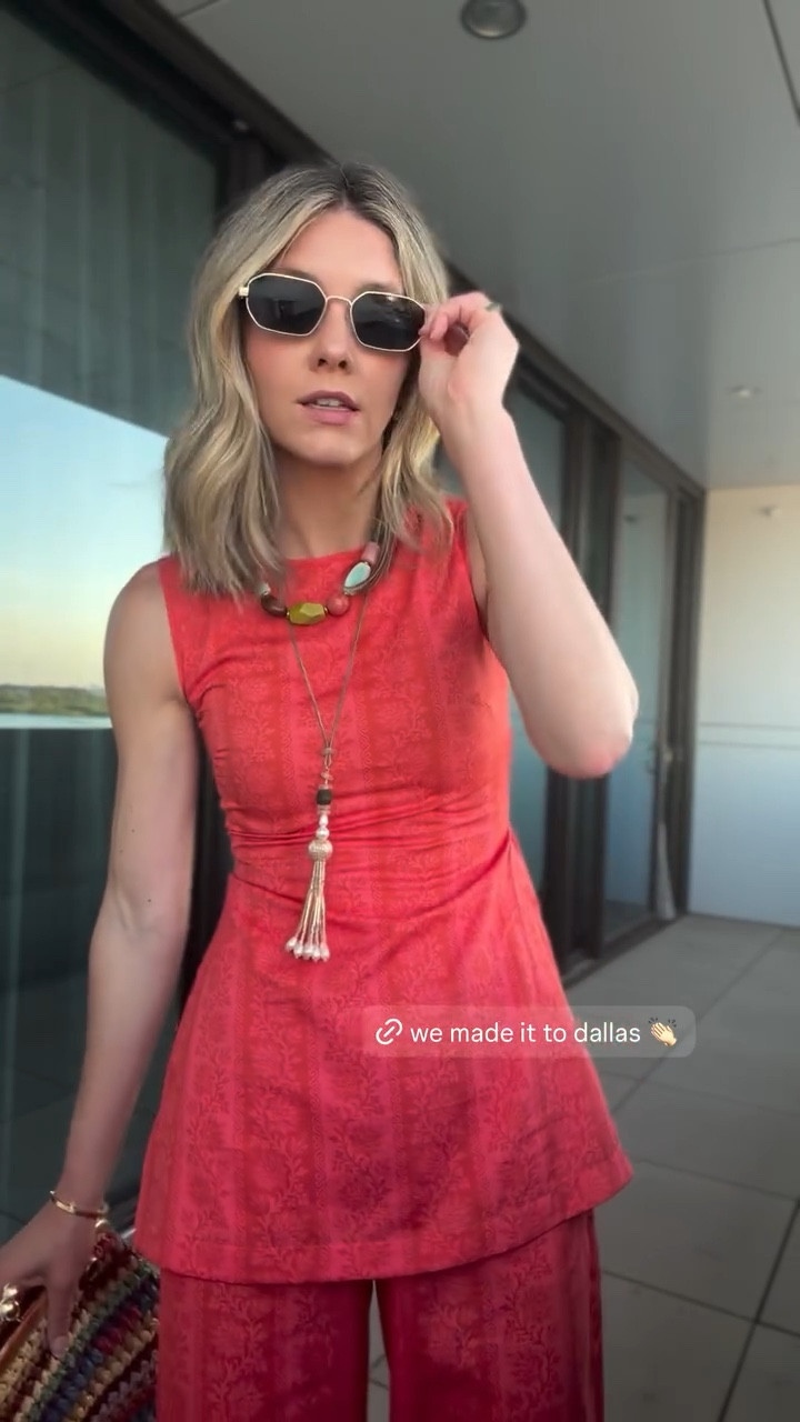 a quick outfit for Dallas night 1 💫 threw on this fun la maregold set and called it a day… paired with my go-to raffia heels (still obsessed), layered necklaces I shared earlier, and the chic sunglasses from today. kept my everyday electric picks earrings and added this ring I seriously haven’t taken off lately.

#LTKSeasonal #LTKootd