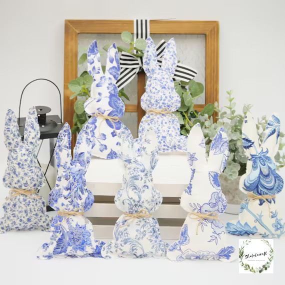 NEW Chinoiserie Easter Bunny Decor Blue and White Floral | Etsy | Etsy (US)