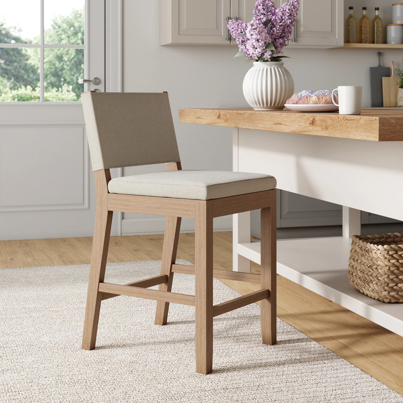 Wood Counter Height Bar Stool Light Brown Flax | Nathan James
