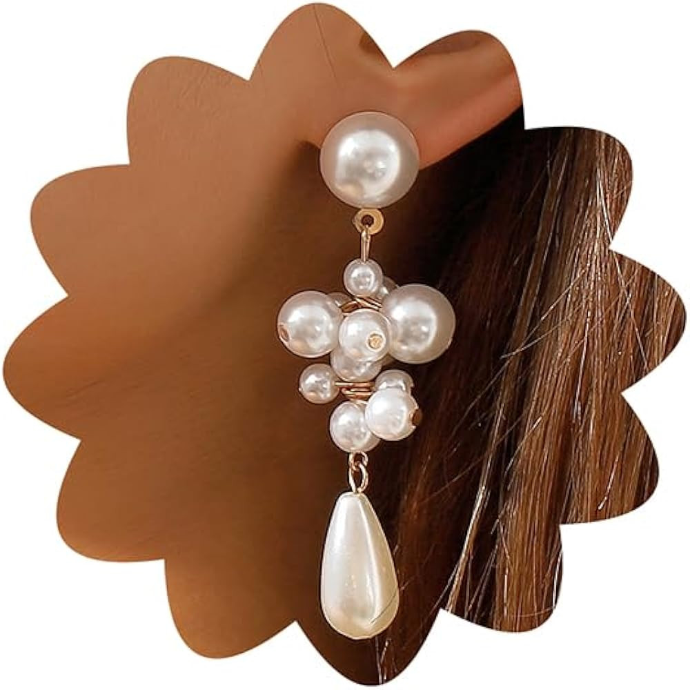 Xerling Elegant Fuax Cluster Pearl Dangle Drop Earrings for Women Girls | Amazon (US)
