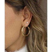 Medium Hoop Earrings Gold, Thick Hoops, Chunky 18K Gold Plated Hypoallergenic | Etsy (UK)