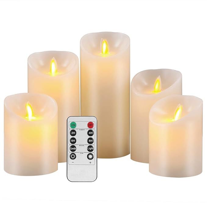 Pandaing Flameless Candles Set of 5 (D 3" x H 4" 4" 5" 6" 7") Battery Operated LED Pillar Real Wa... | Amazon (US)