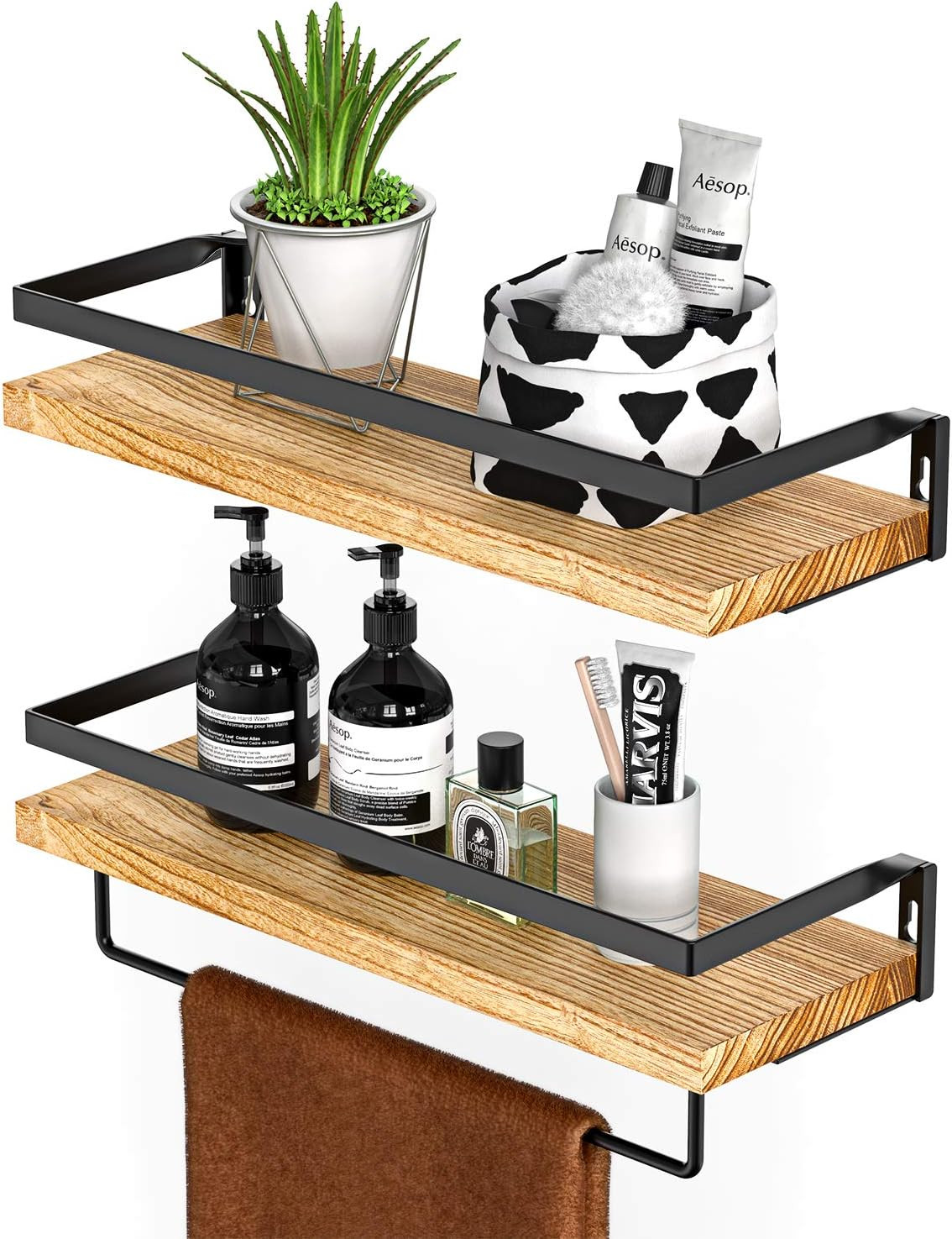 Amada Rustic Floating Shelves Wall Mounted, Solid Paulownia Wood Set of 2 for Kitchen, Bathroom, ... | Amazon (US)