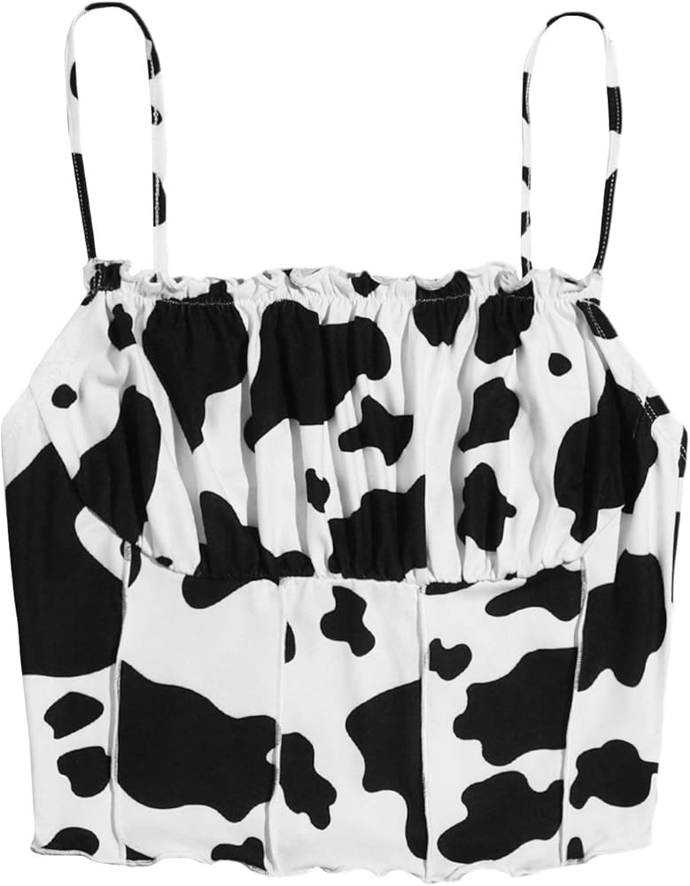 Verdusa Women's Basic Summer Ruched Frill Trim Sleeveless Spaghetti Strap Cami Top | Amazon (US)