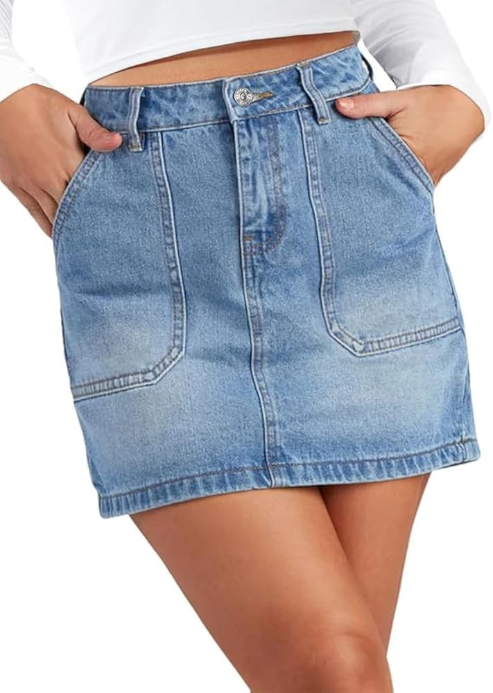 Genleck Denim Skirts for Women – Cargo Jean Skirts with Pockets High Waist Stretch Cute Y2K Cas... | Amazon (US)