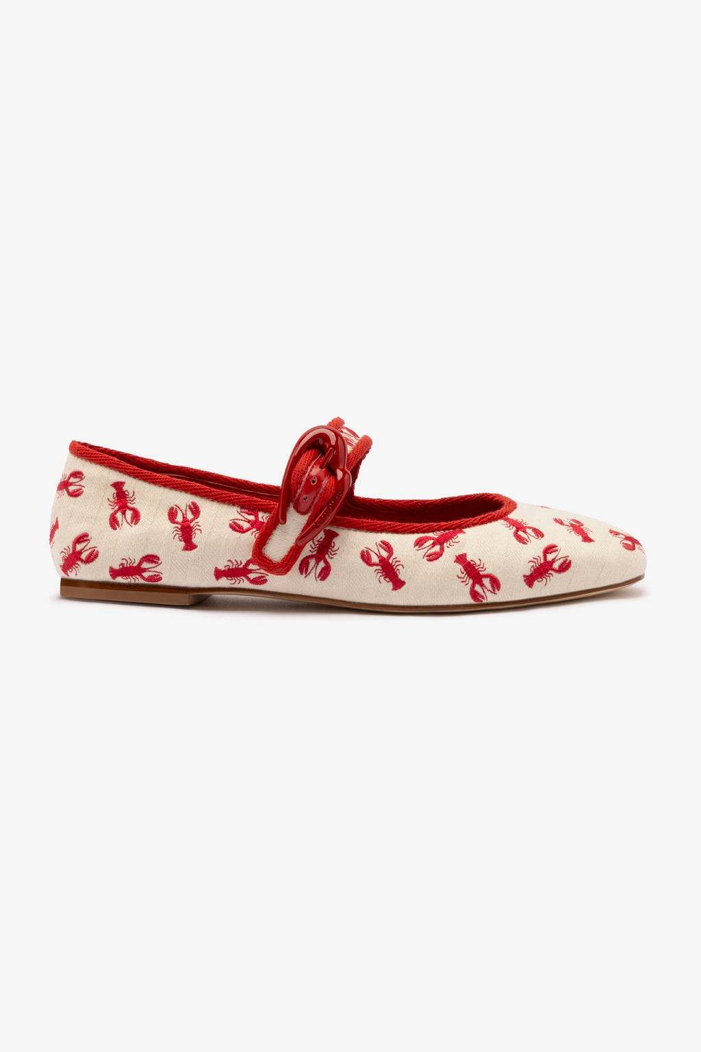 Verona Ballet Flat In White Striped Fabric and Lobster Embroidery | Larroude