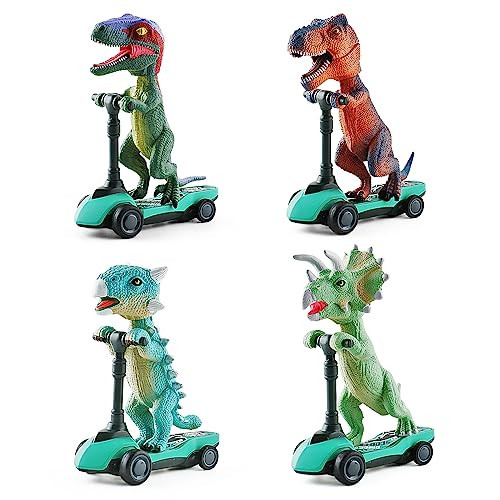 DINOBROS Dinosaur Scooter Toys Pull Back Cars Mini Finger Kick Scooters Boy Toy Age 3 4 5 6, Dino Gift Sets for Kids 4-Pack | Amazon (US)