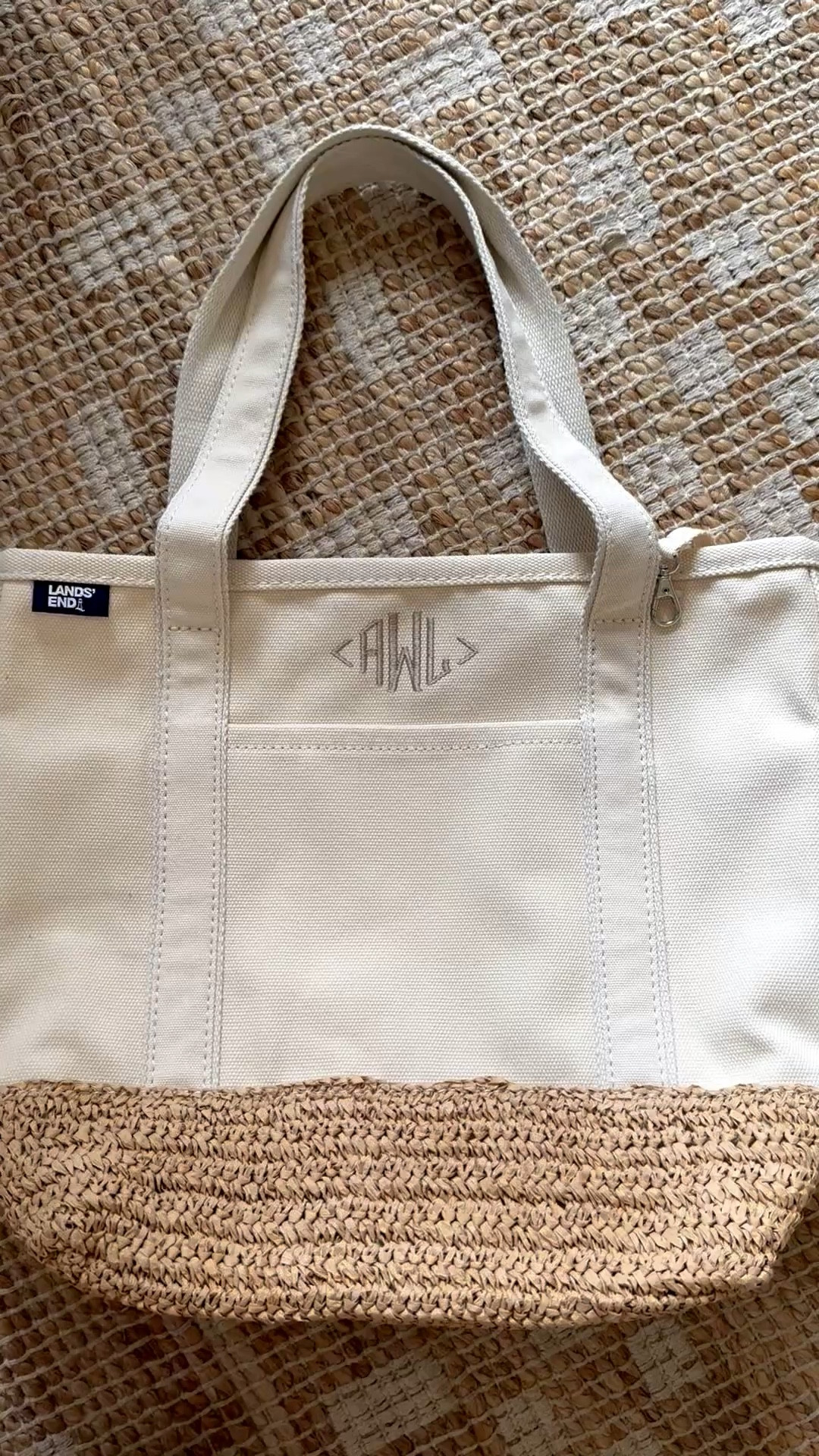 Lands end tote. This is the prettiest tote bag for summer! I am so so happy with it!! 
I got some medium.
Regular length handles
Monogram in capppuccino (diamond initials)

Lands end tote, boat tote, canvas bag 


#LTKdayinmylife #LTKSpringSale #LTKootd