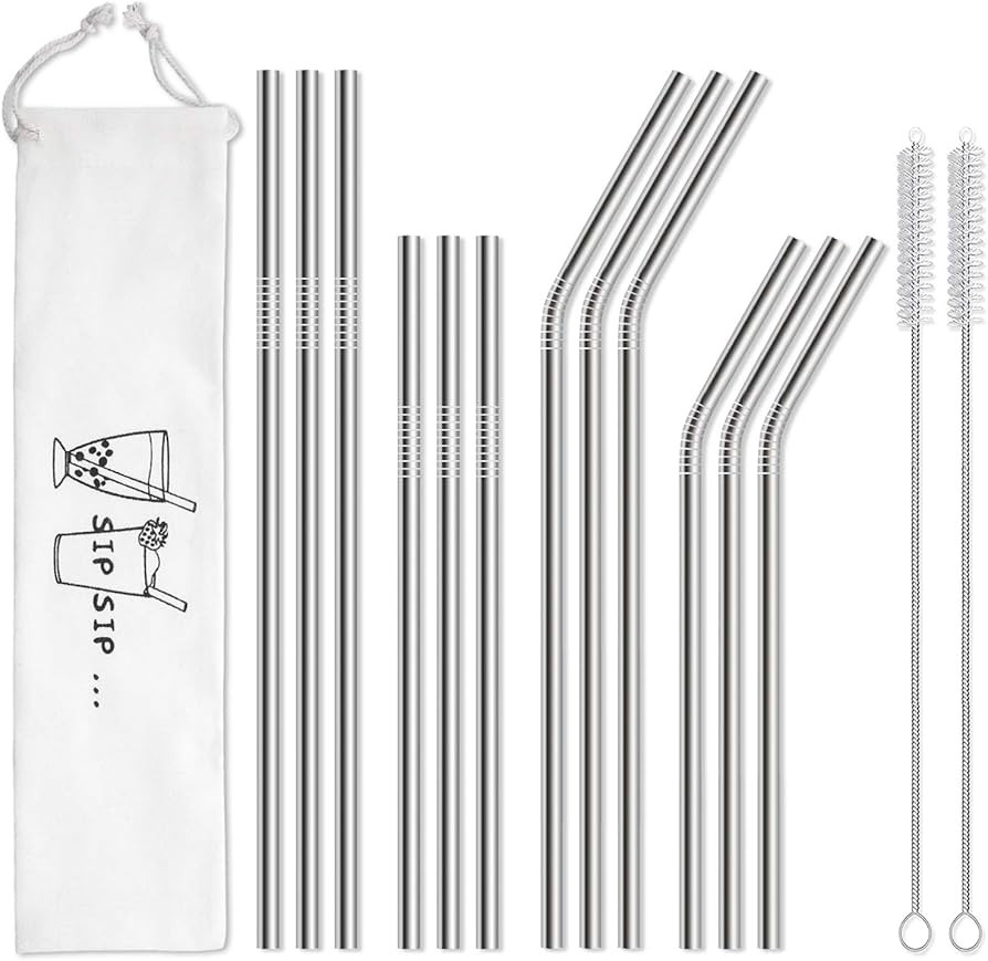 Hiware 12-Pack Reusable Stainless Steel Metal Straws with Case - Long Drinking Straws for 30 oz a... | Amazon (US)