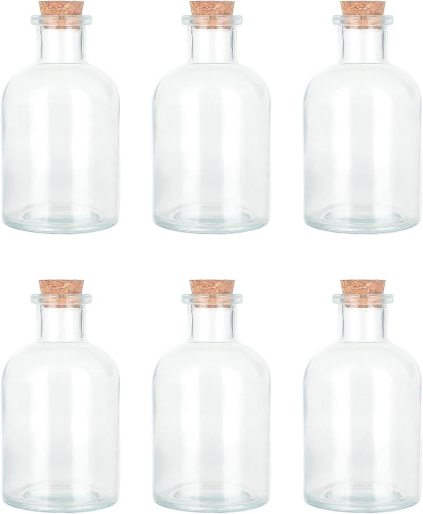 Magic Season Decorative Glass Bottles with Cork Stoppers (5 fl oz. Round Bottles / 6 Pcs) | Amazon (US)