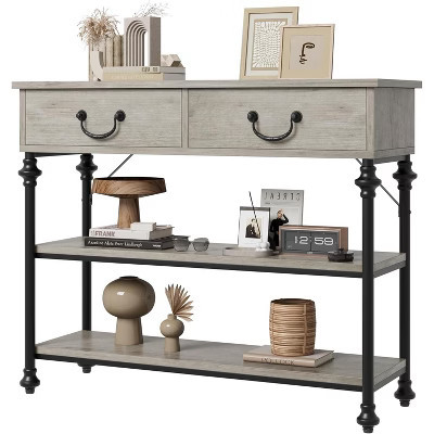 Small Entryway Table with 2 Drawers, Narrow Console Table with Storage Shelves for Living Room, Entryway, Hallway Table, Grey | Target