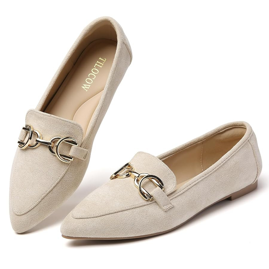 Tilocow Metal Chain Loafers Flats for Women Pointed Toe Slip on Flats Comfortable Fashion Work Bu... | Amazon (US)