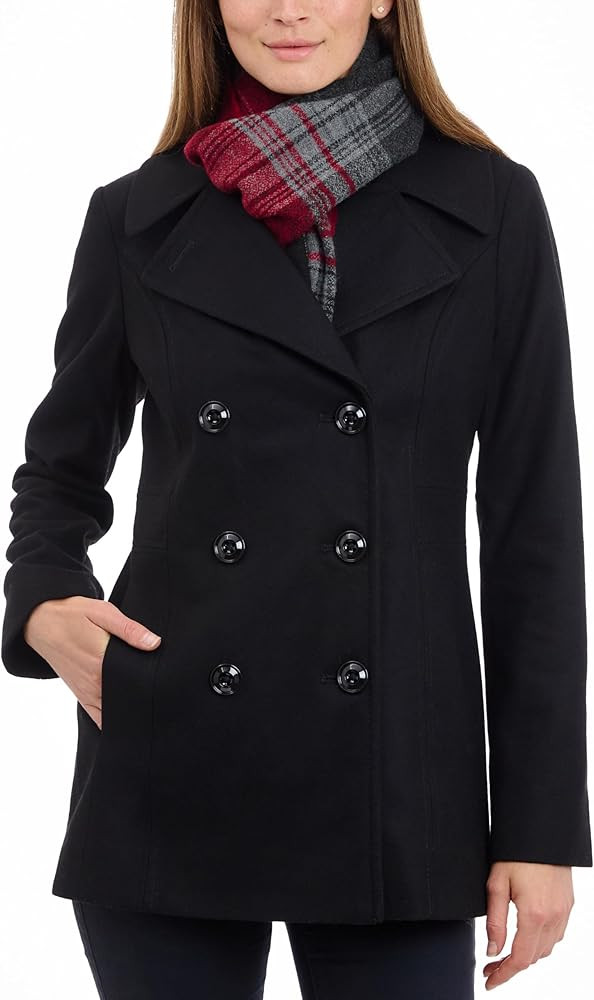 LONDON FOG Women's Double Breasted Peacoat with Scarf | Amazon (US)