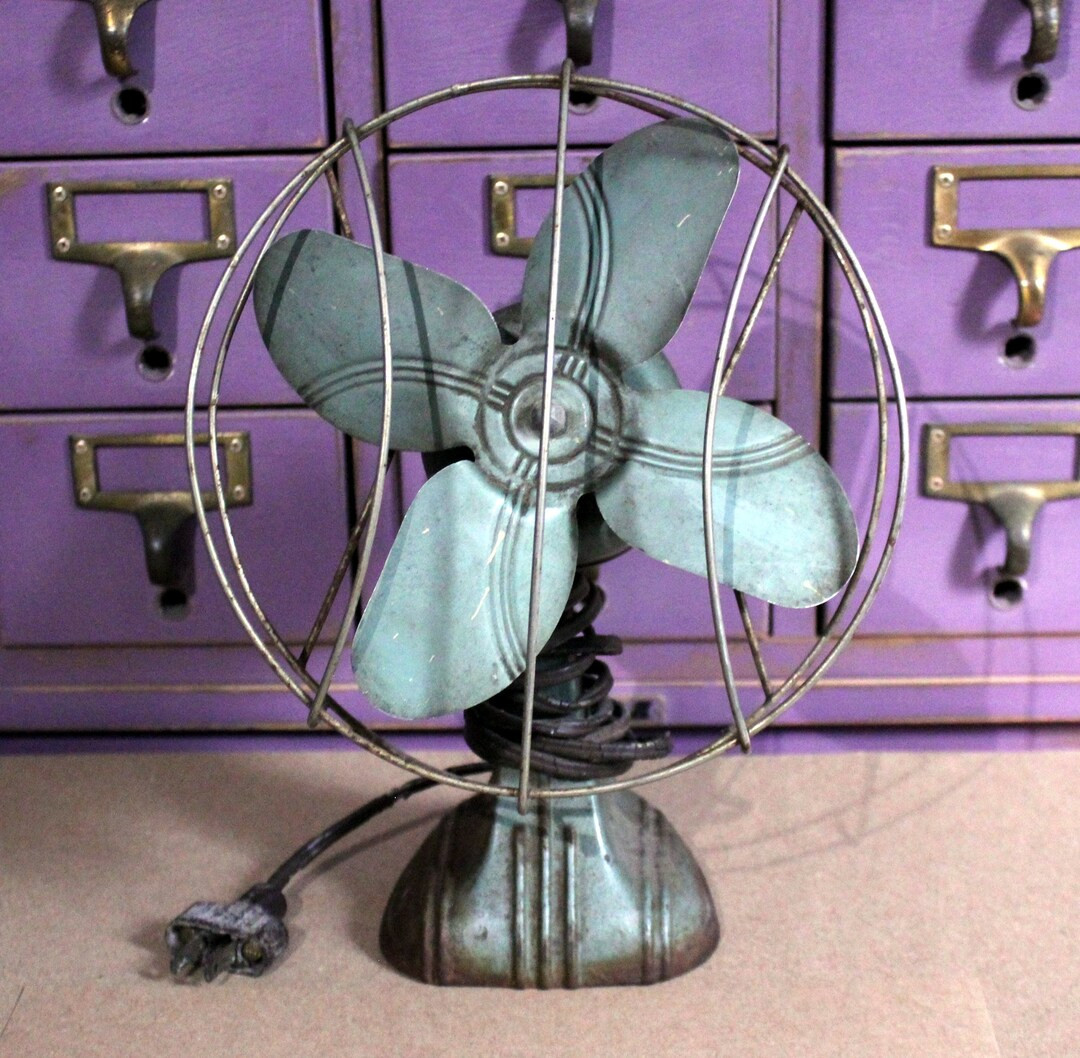 Art Deco Green Metal Fan Desktop Vintage Metal Fan - Etsy | Etsy (US)