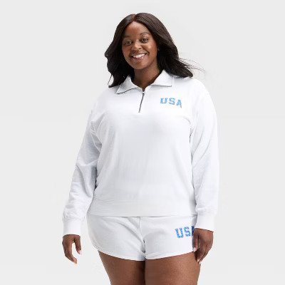 Women's Graphic Quarter Zip Pullover Sweatshirt - Universal Thread™ White Letters 1X | Target