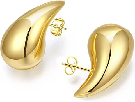 Tear Drop Earrings Dupes For Women, 14k Gold Plated Hollow Chunky Hoop Hypoallergenic Waterdrop F... | Amazon (US)