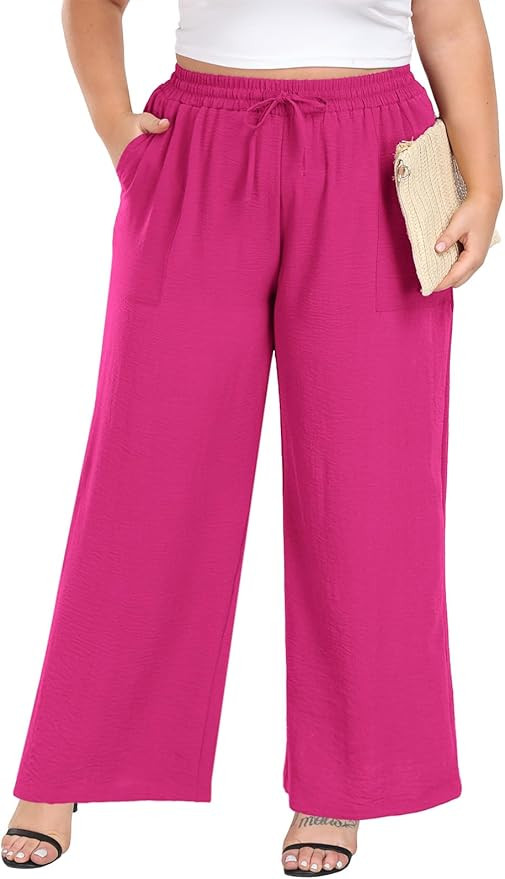 Lastshe Women's Plus Size Wide Leg Pants High Waist Loose Casual Palazzo Trousers with Pockets Sp... | Amazon (US)