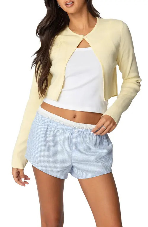 EDIKTED Jayne Split Front Knit Crop Cardigan in Yellow at Nordstrom, Size X-Small | Nordstrom