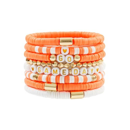 GOOTII Game Day Bracelets for Women Football Bracelets Orange Yellow Heishi Clay Beaded Stretch Bracelets Stackable Sports Football Charm Bracelet Bangles Football Accessories Outfits Jewelry Gifts | Amazon (US)