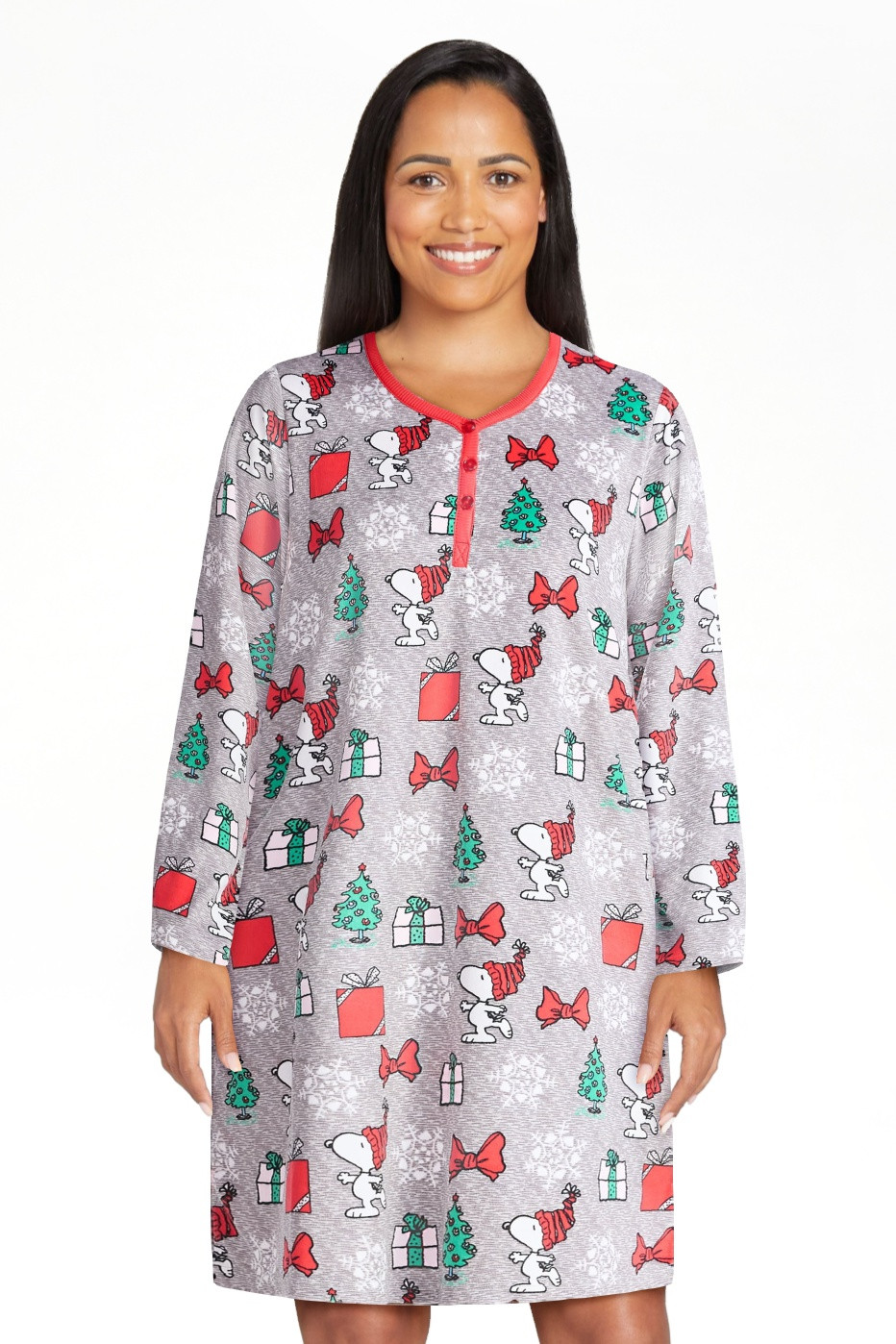 Peanuts Women's and Women's Plus Christmas Print Henley Sleepshirt and Plush Socks Set, 2-Piece, ... | Walmart (US)