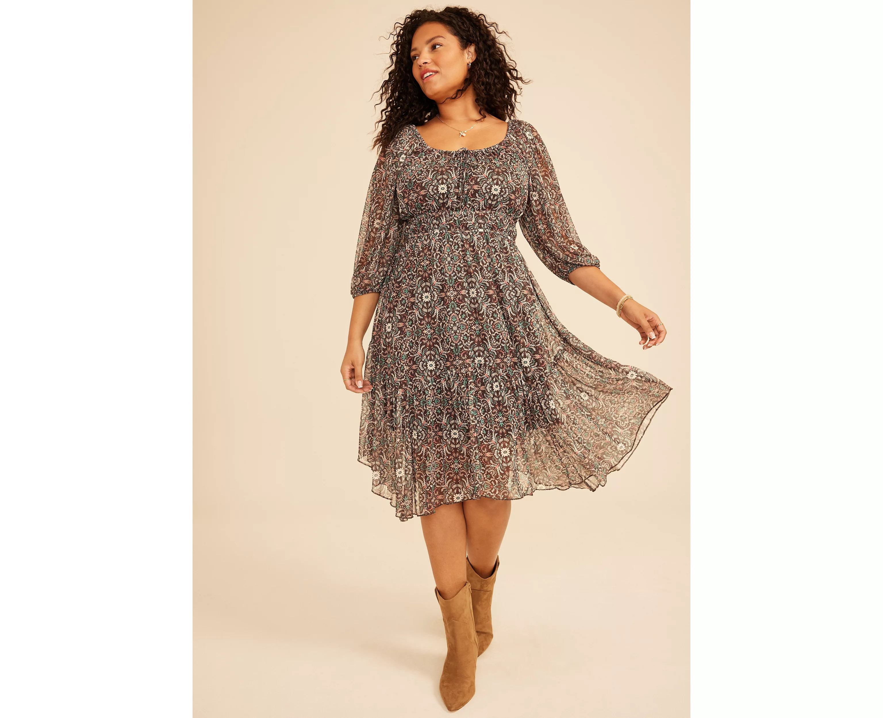 Maurices Plus Size Women's Floral Mesh Hanky Hem Midi Dress | Maurices