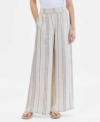 I.N.C. International Concepts Women's Stripe Linen-Blend Wide-Leg Pants, Macy's Exclusive - Macy'... | Macy's