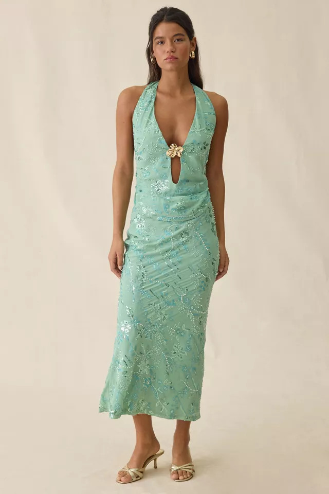 Elevator Disco Selina Beaded Midi Skirt in Green, Women's at Urban Outfitters | Urban Outfitters (US and RoW)