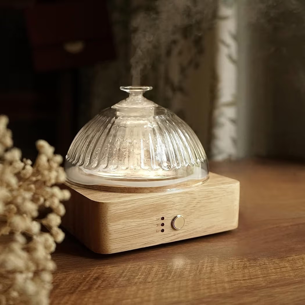 Glass Dome Essential Oil Diffuser with Glass Reservoir & Wood Base-No Plastic, 200ml Ultrasonic D... | Amazon (US)