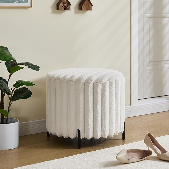 Round Ottoman Bench 22" Inch Faux Fur Upholstered Foot Stool Round Furry Pouf Footrest Ottoman fo... | Amazon (US)