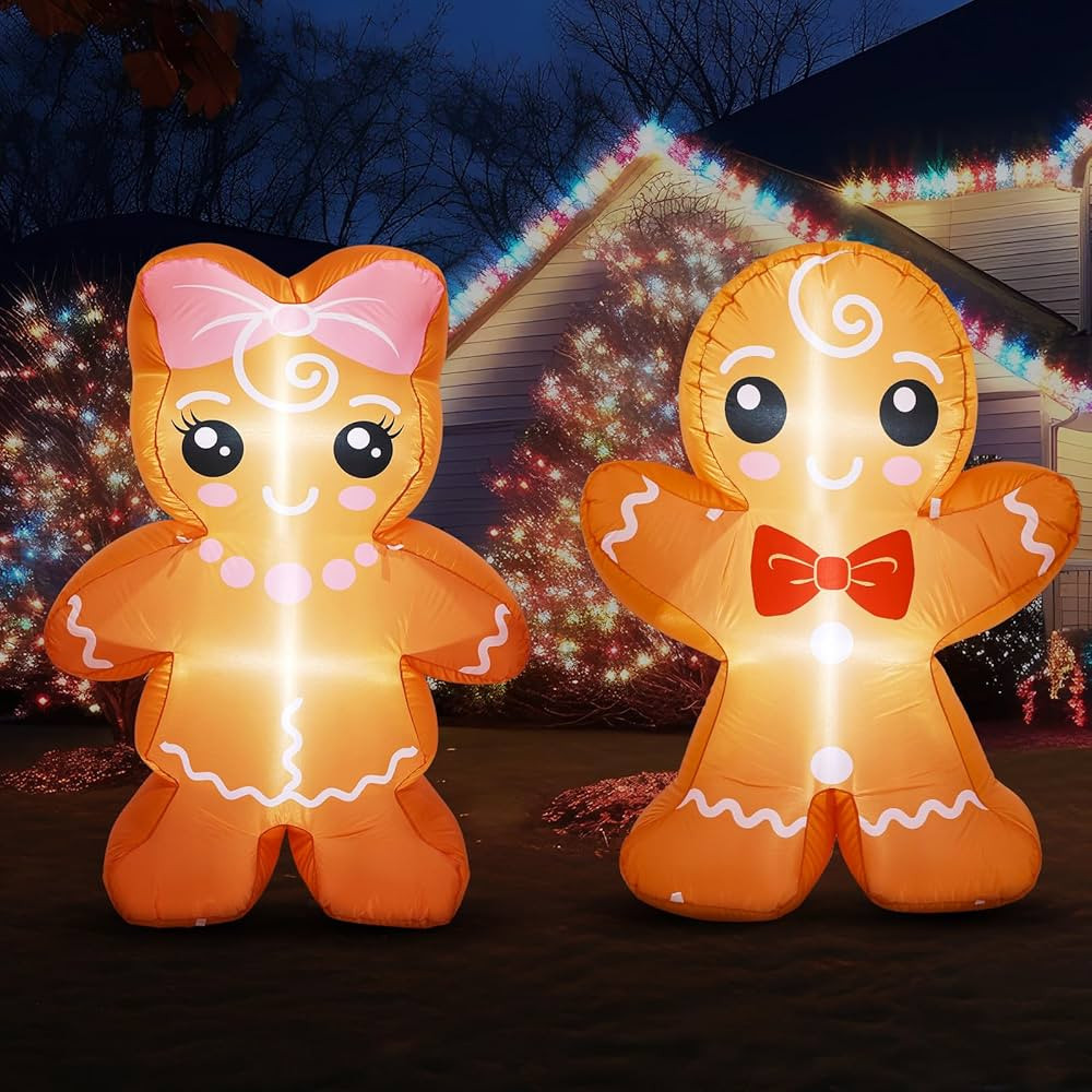 Leyndo 2 Pcs 4 FT Christmas Inflatable Gingerbread Man Outdoor Decoration Blow up Yard Decoration... | Amazon (US)