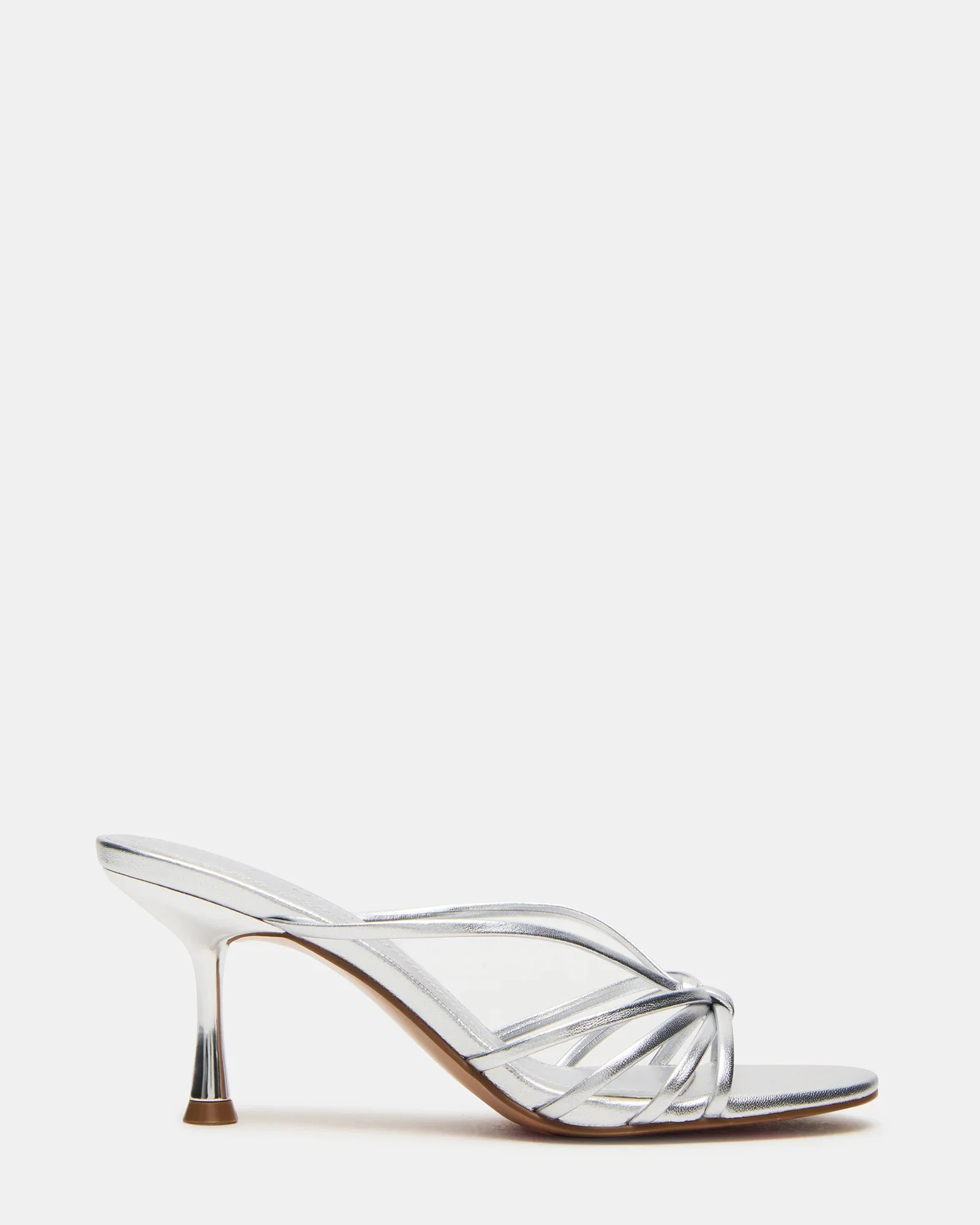 EDNA Silver Leather Strappy Mules | Women's Designer Heels | Steve Madden (Canada)