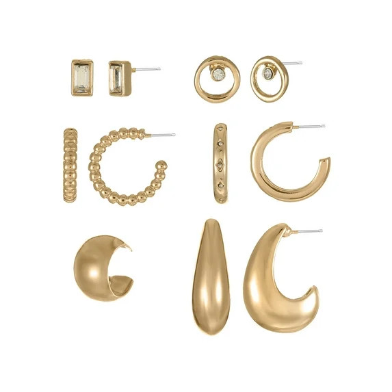 No Boundaries Gold-Tone Earrings Set with Studs, Mini Hoops and Ear Cuff, 5-Pairs, Women’s | Walmart (US)