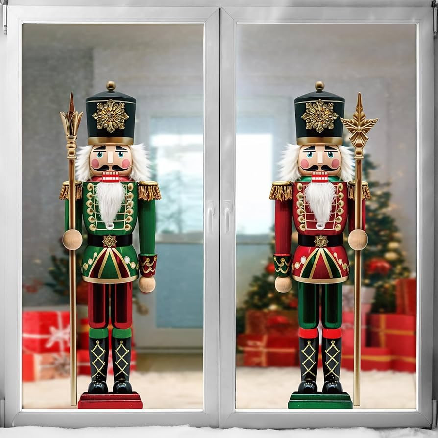 Ivenf Christmas Window Clings Decorations: 2 Sheets Extra Large 3D-effect Nutcracker Soldiers Chr... | Amazon (US)