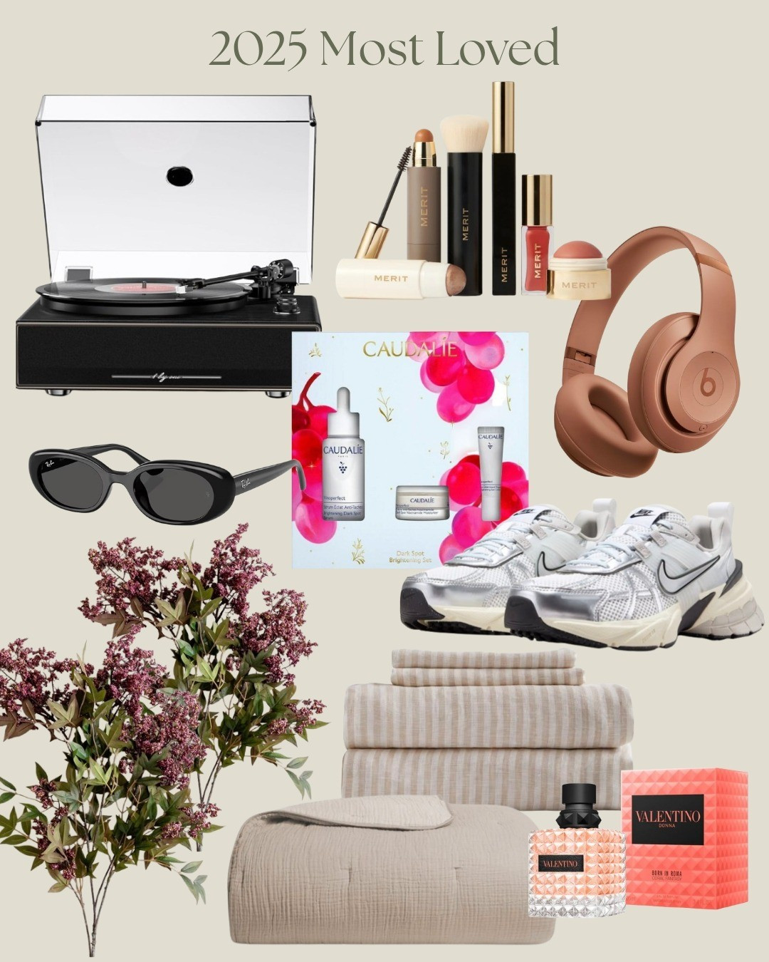 2025 most lovedRecord player, vinyl turntable, bears studio pro, ray-ban sunglasses, nike v2k run sneakers, linen sheets, cloud quilt, bedding, faux flowers, merit makeup, valentino perfume, born in roma, caudalie skincare

#LTKHome #LTKBeauty #LTKActive
