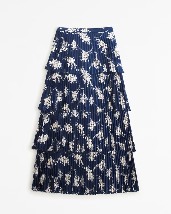 Satin Pleated Tiered Maxi Skirt | Abercrombie & Fitch (US)