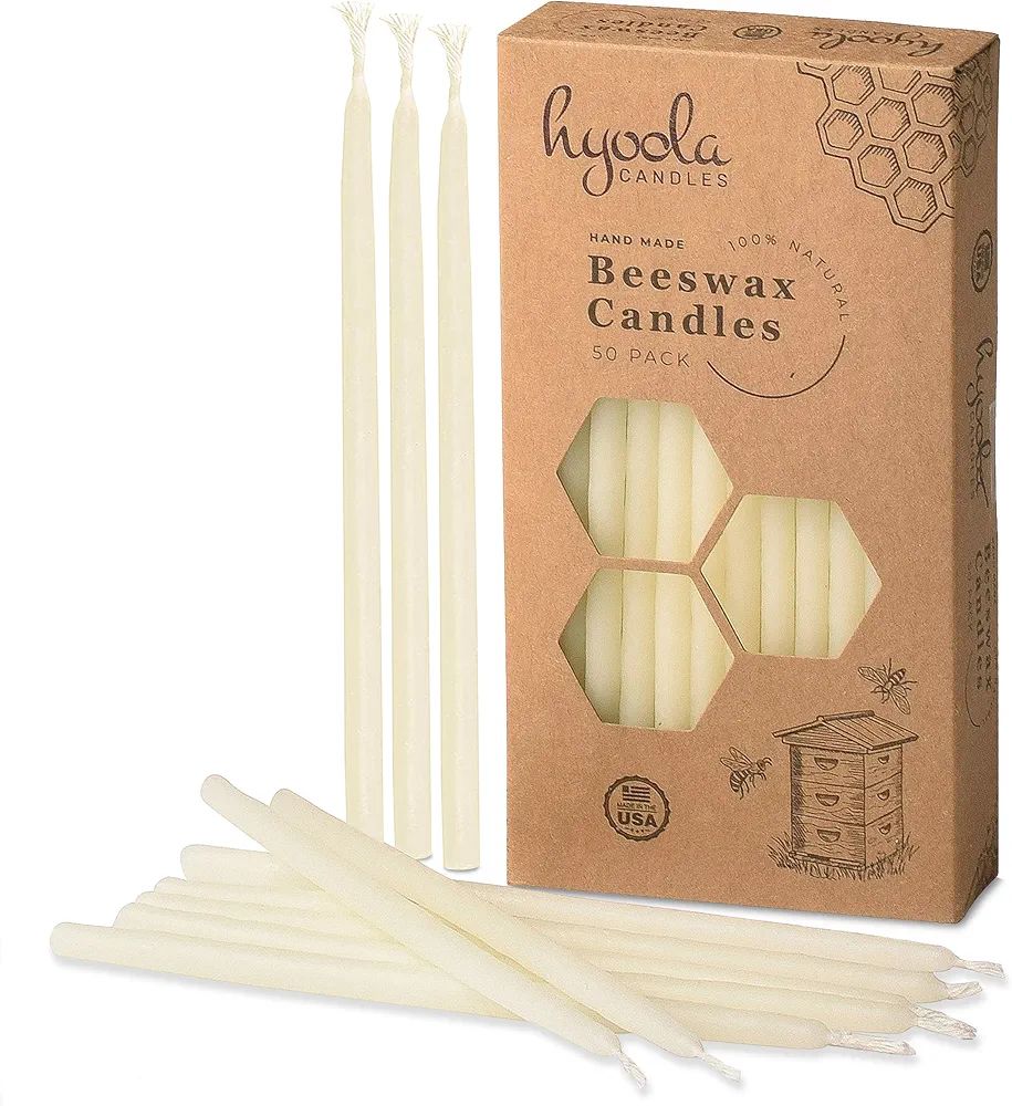 Hyoola Beeswax Birthday Candles - 50 Pack - Natural Dripless Decorative Candles with Long Lasting... | Amazon (US)