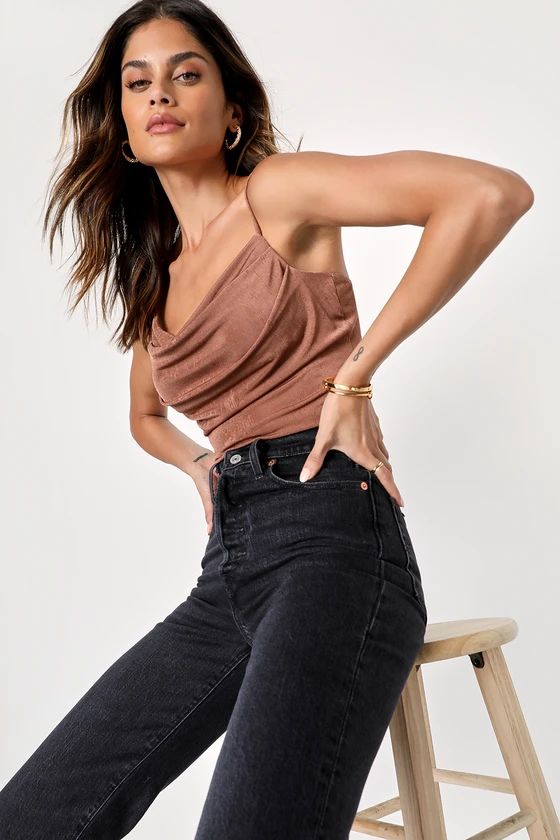 Flirty Attention Brown Cowl Neck Tank Top | Lulus (US)