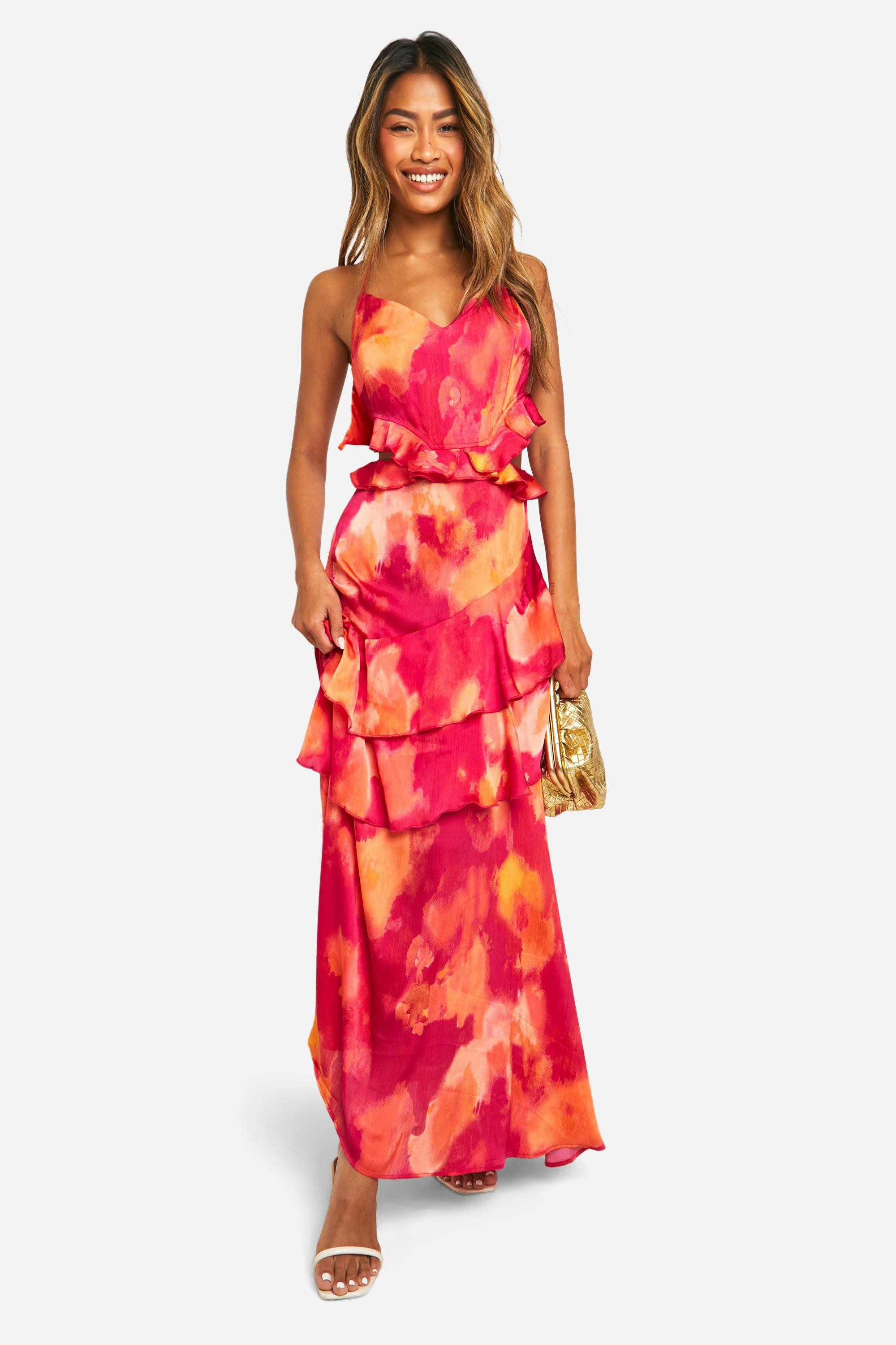 Robe à volants et imprimé abstrait | Boohoo.com (FR)