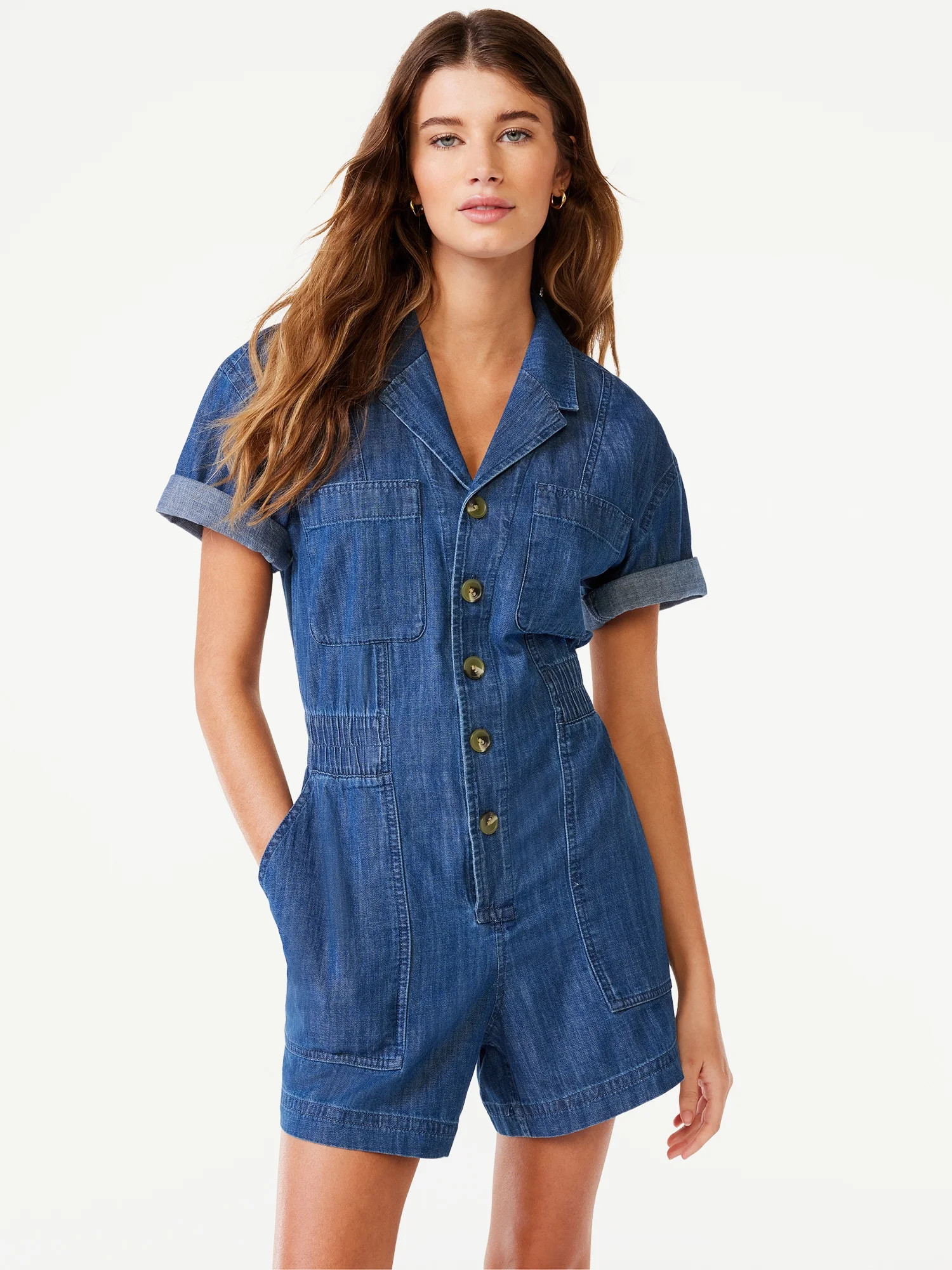 Free Assembly Women's Short Sleeve Romper with Elastic Waist | Walmart (US)