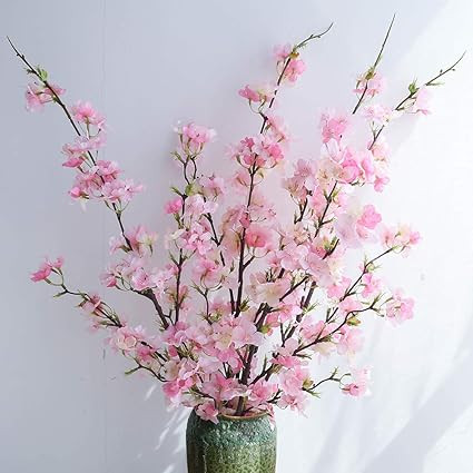 YUYAO Artificial Cherry Blossom Flowers, 4pcs Peach Branches Silk Tall Fake Flower Arrangements f... | Amazon (US)