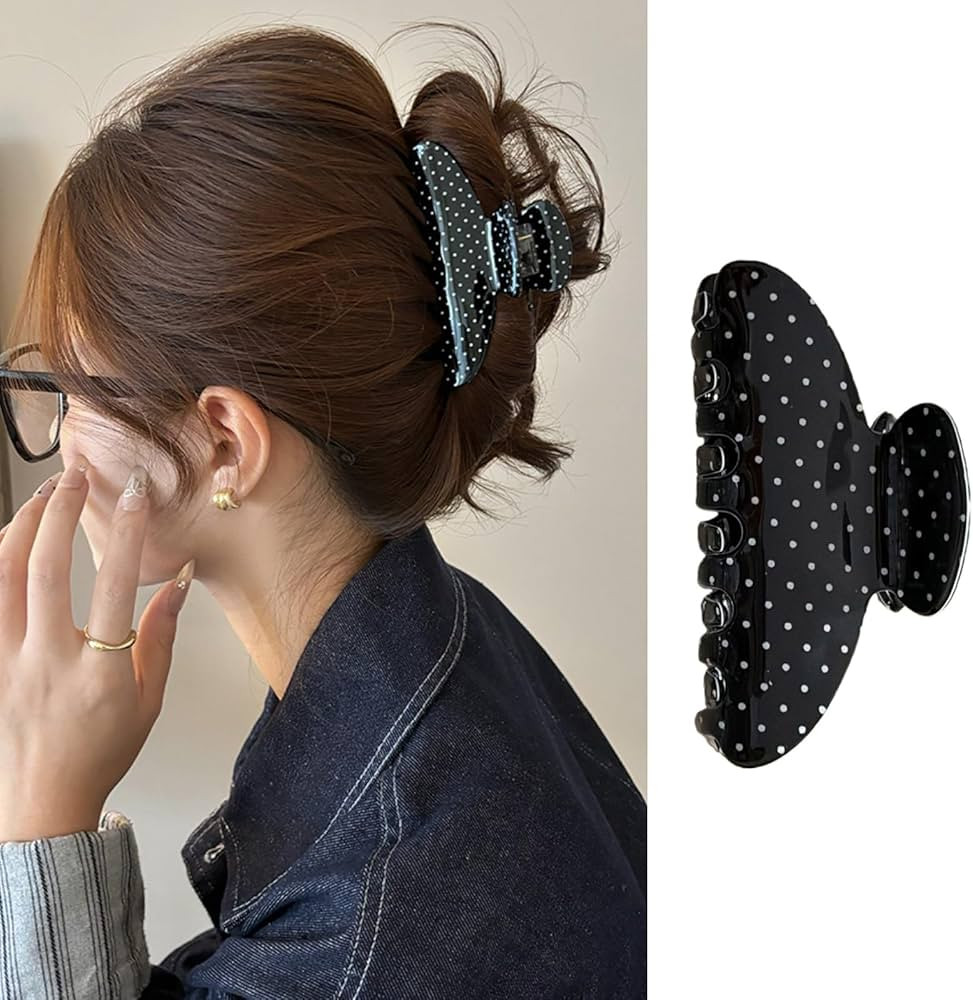1 Pack Polka Dots Hair Claw Clips Strong Hold Acrylic Hair Jaw Clip Black Polka Dots No-Slips Hai... | Amazon (US)