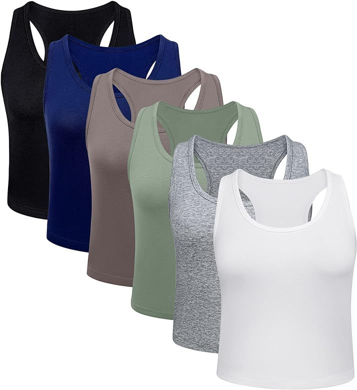 Kepairtia 6 Pieces Workout Crop Tank Tops Sleeveless Racerback Crop Sport Cotton Top for Women Girls | Amazon (US)