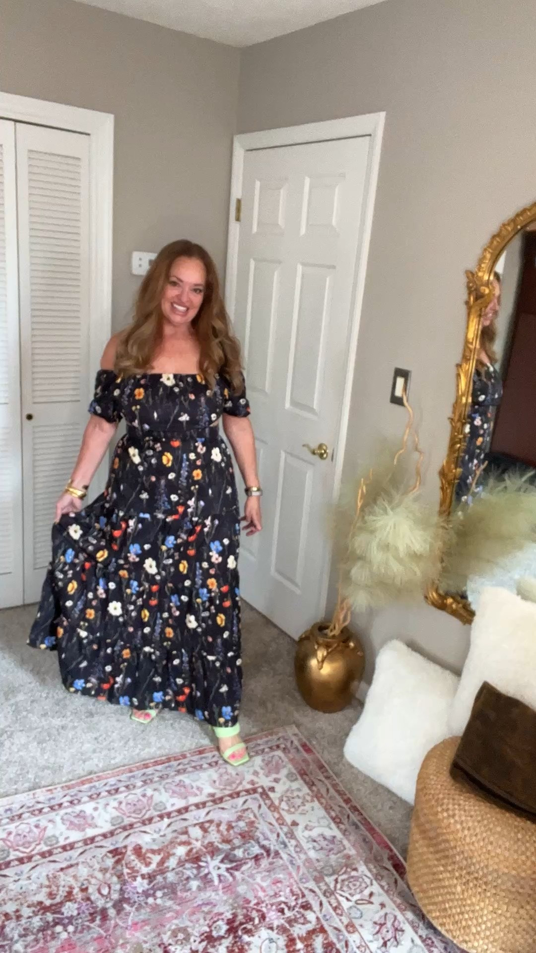 Floral off the shoulder maxi with high cutout design and tiered ruffles hem. Summer date night look . Resort look.

#LTKOver40 #LTKTravel #LTKdayinmylife
