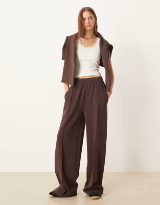 ASOS DESIGN interlock wide leg trouser in chocolate | ASOS | ASOS (Global)