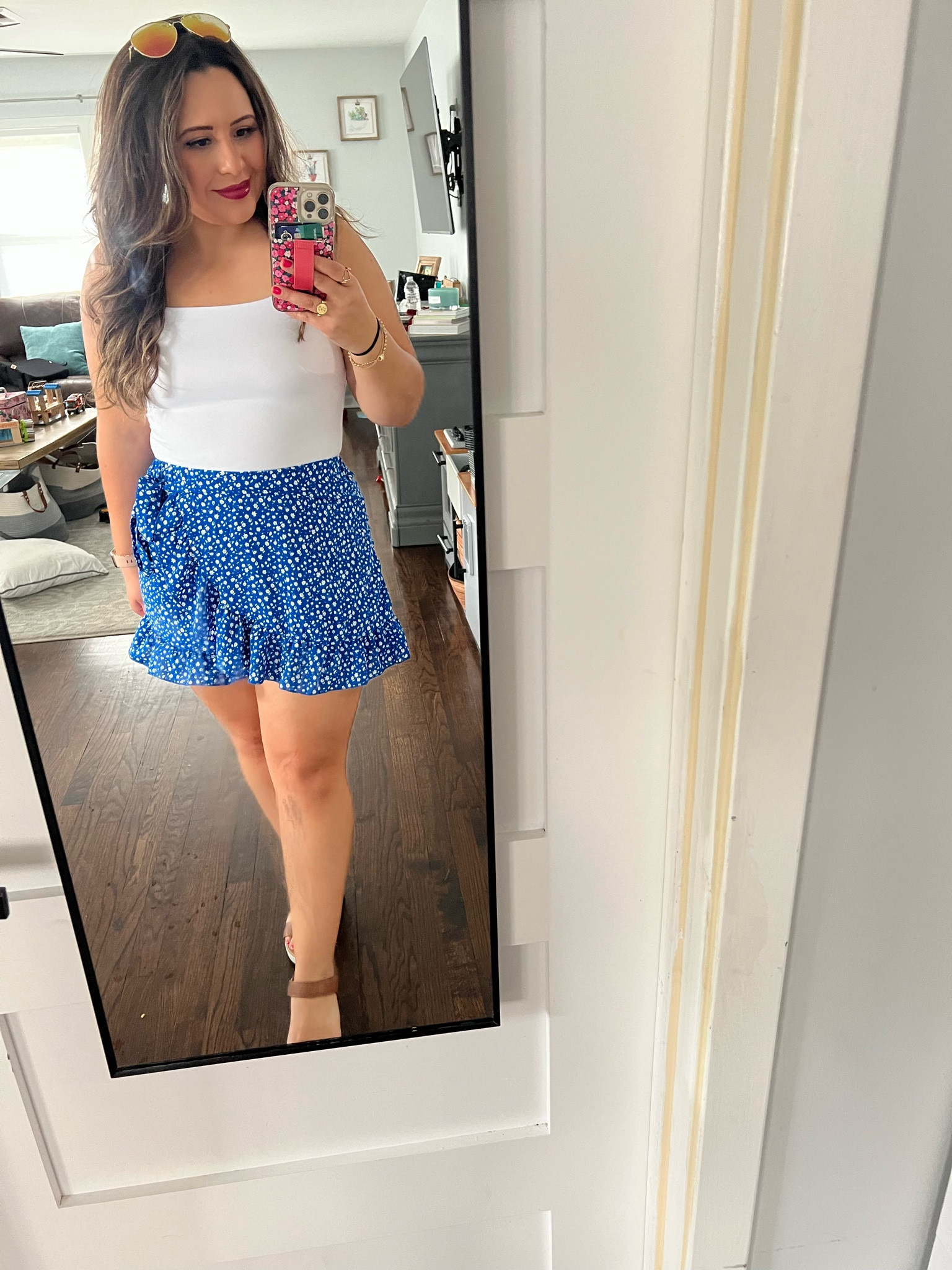 How cute this this skort 😍 it’s shorts with a wrap over the top that makes it look like a frilly skirt and the top is one of my comfier body suits. I’m a size medium too and bottom but the shorts have no stretch so you might want to size up! And these sorel wedges are amazing and wide feet friendly I have them in 3 colors! 

#LTKunder50 #LTKFind #LTKstyletip