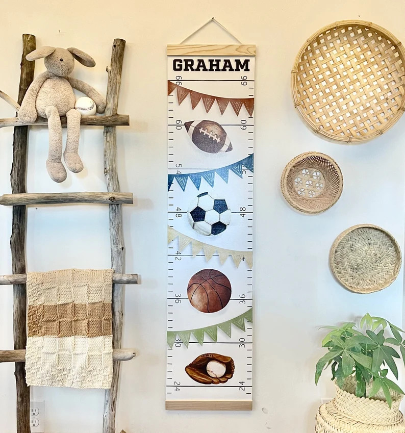 Personalized Growth Chart for Kids, Sports Nursery Decor, Sports Baby Shower, Baseball, Soccer, F... | Etsy (US)